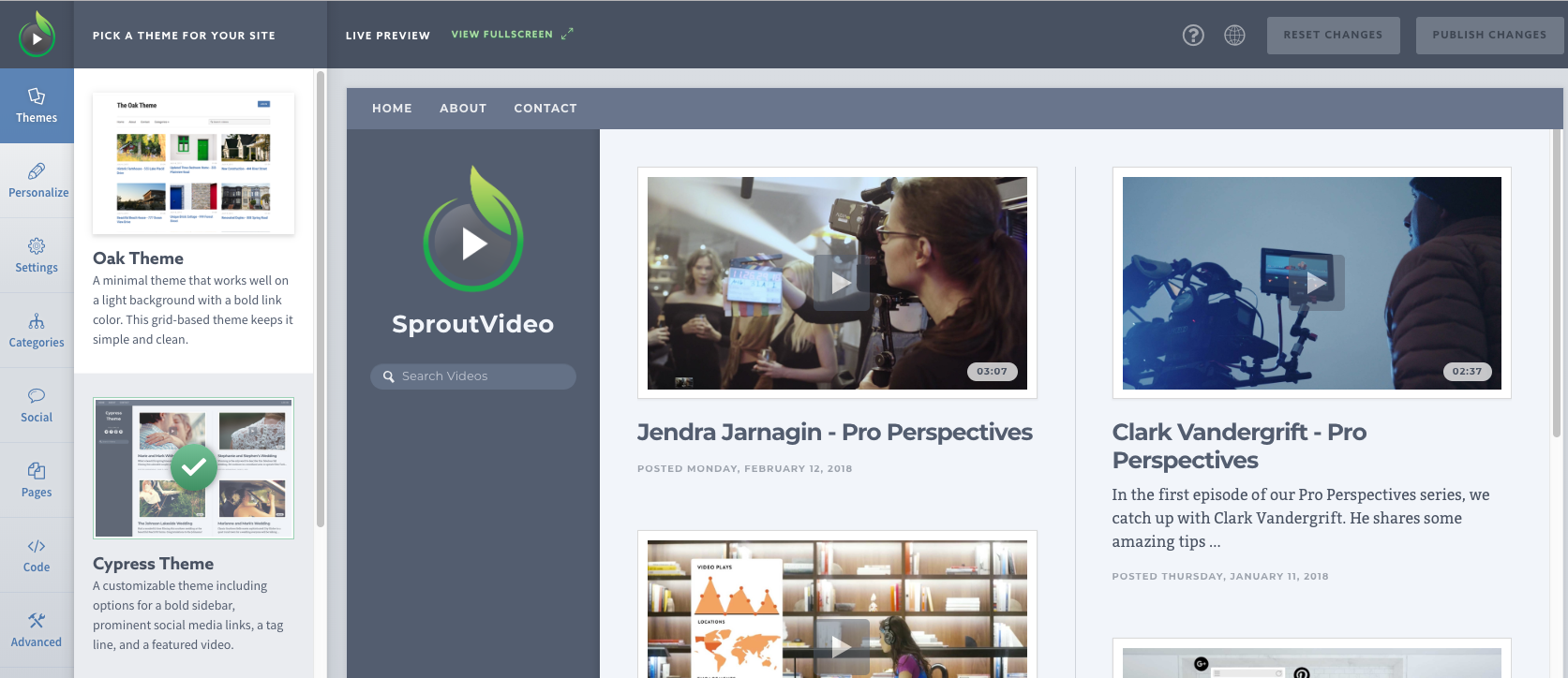 Video Website Theme Editor Hosted by SproutVideo