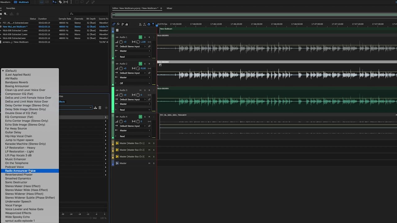 Using a Preset to edit audio in Adobe Audition