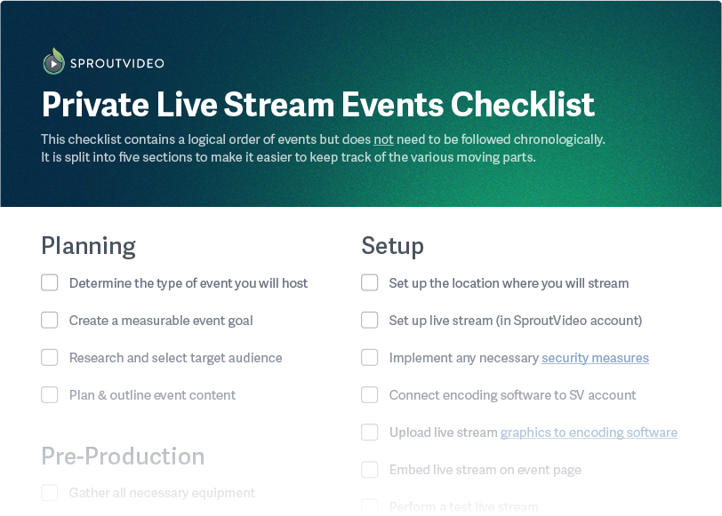 Free Live Stream Checklist (SproutVideo)