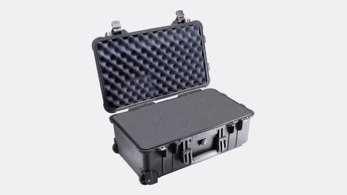 pelican hardshell case open showing foam within