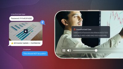 video player with dynamic watermark next to a text of a boss saying the video should not be public