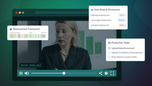 building-video-content-strategy a video player over gradient background with video content strategy example overlays